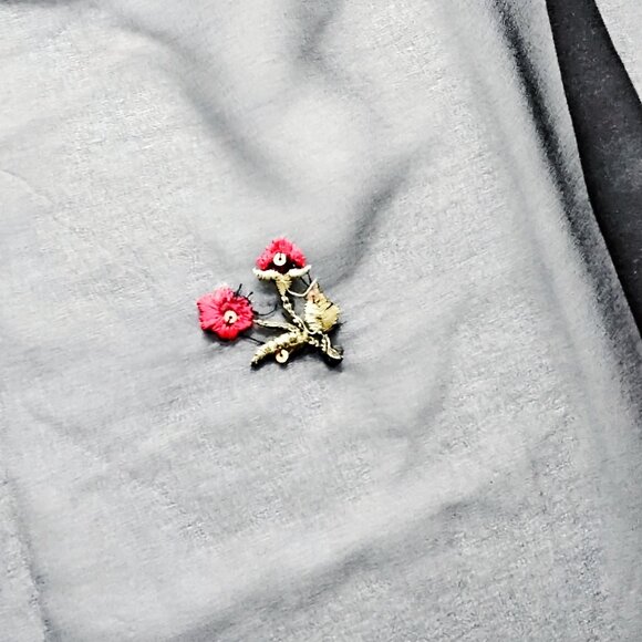 Sheer Black Synthetic Chiffon Fabric with Embroidered & Sequin Rose Design - Picture 8 of 9